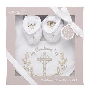 C.R. Gibson Baby Bib and Booties Christening Gift Set - NEW